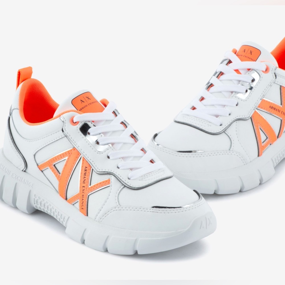 Armani Exchange Leather Shoes - Men's - Size 10 - White/Orange - NIB